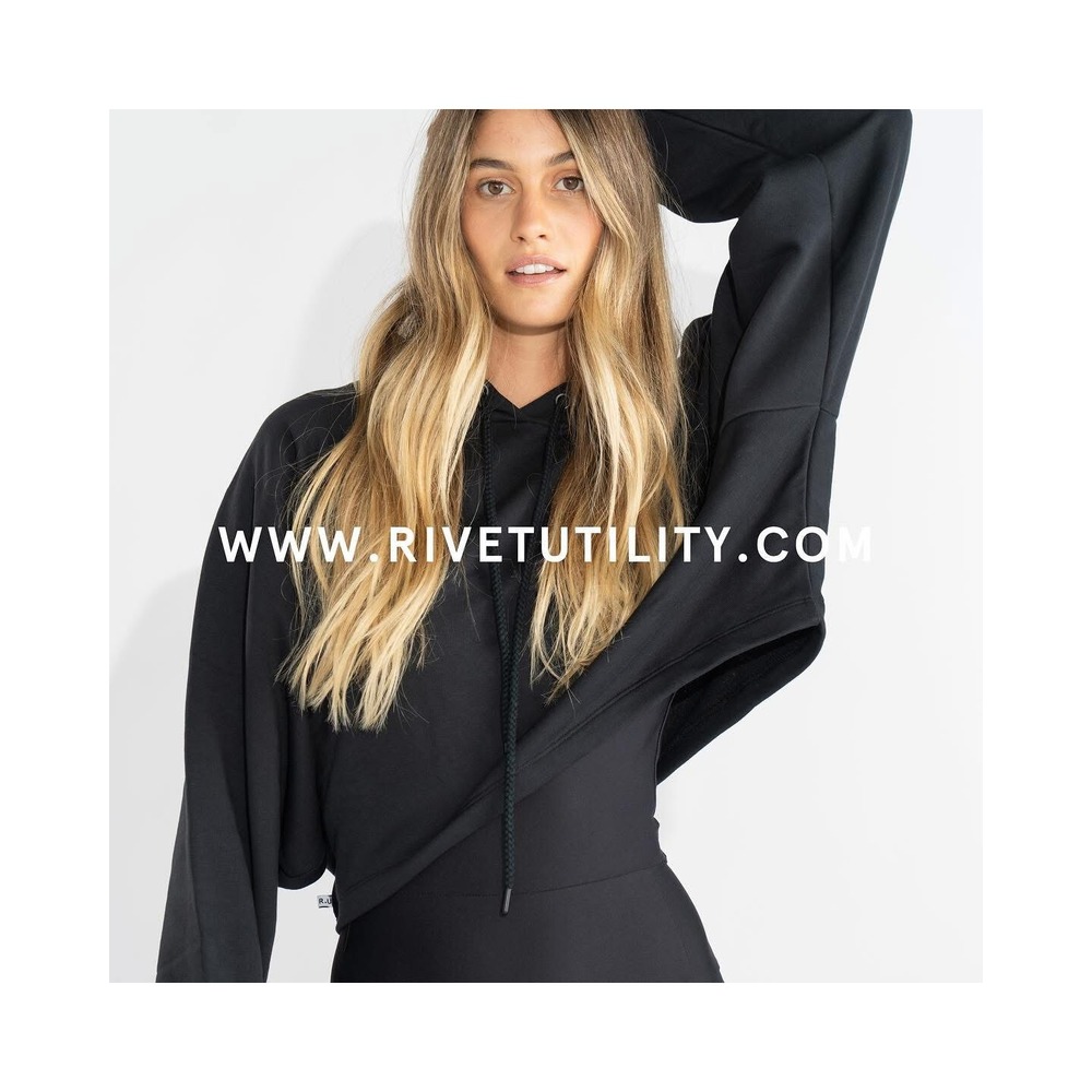 Rivet Utility Deven Cropped Hoodie Black Crop Sweatshirt Small Oversized Logo - Picture 5 of 8